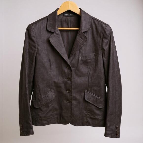 Eileen Fisher Rumpled Linen Blazer Women 10 Pet Delave Shaped Jacket Dapple Gray - Picture 1 of 13